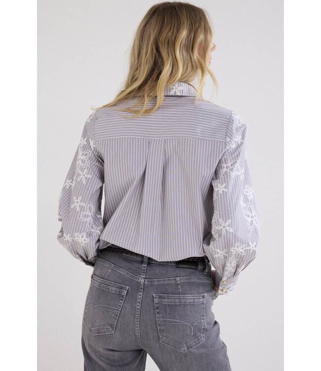 C64-21-301/002650-Chocolate Embroidered Blouse Rhinestones
