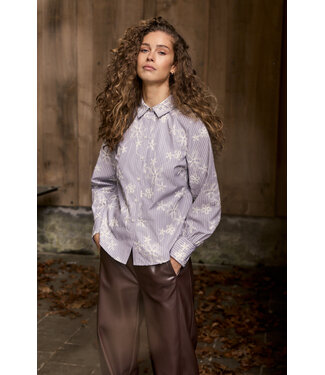 Tramontana C64-21-301/002650-Chocolate Embroidered Blouse Rhinestones
