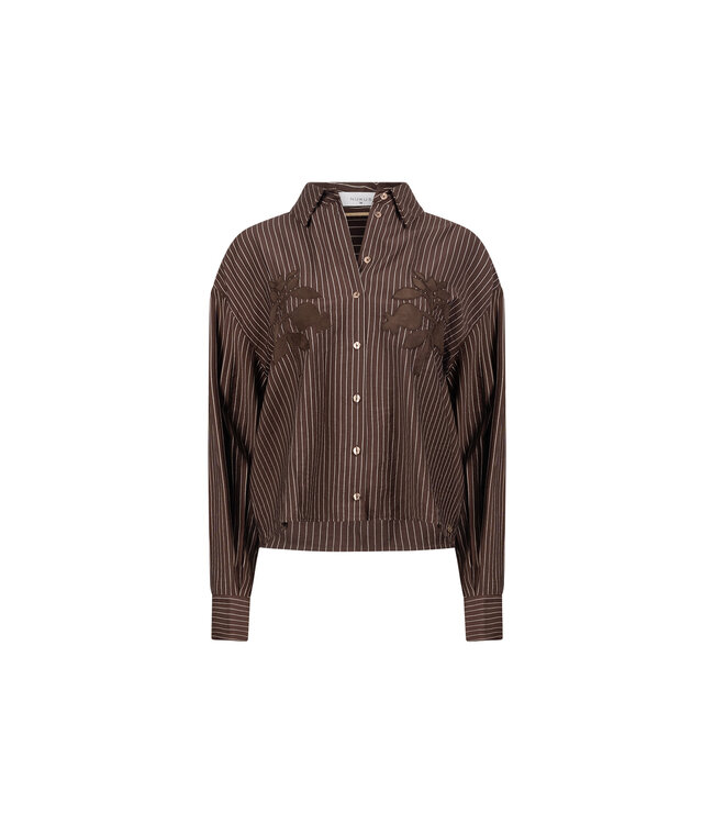 NKF02155/Chocolate  Alice Blouse Stripes Embroidery