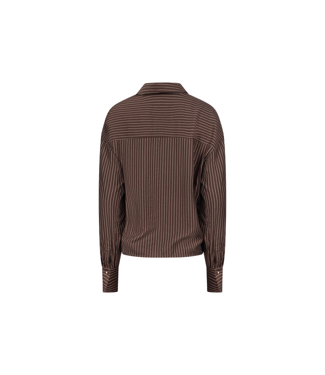 NKF02155/Chocolate  Alice Blouse Stripes Embroidery