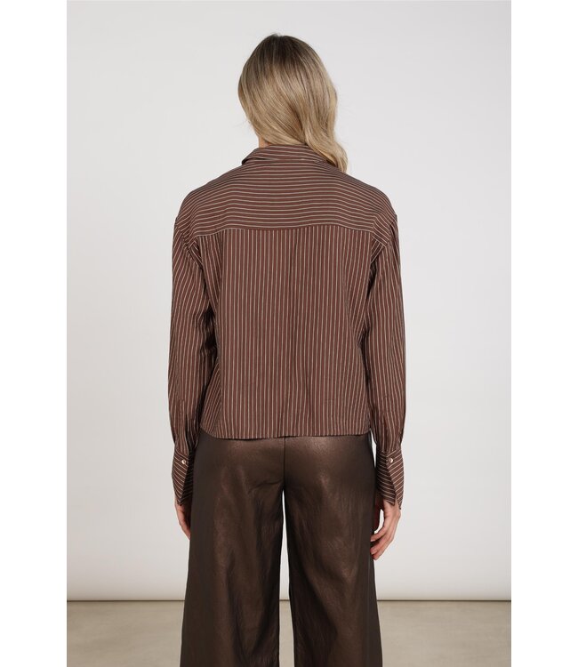 NKF02155/Chocolate  Alice Blouse Stripes Embroidery