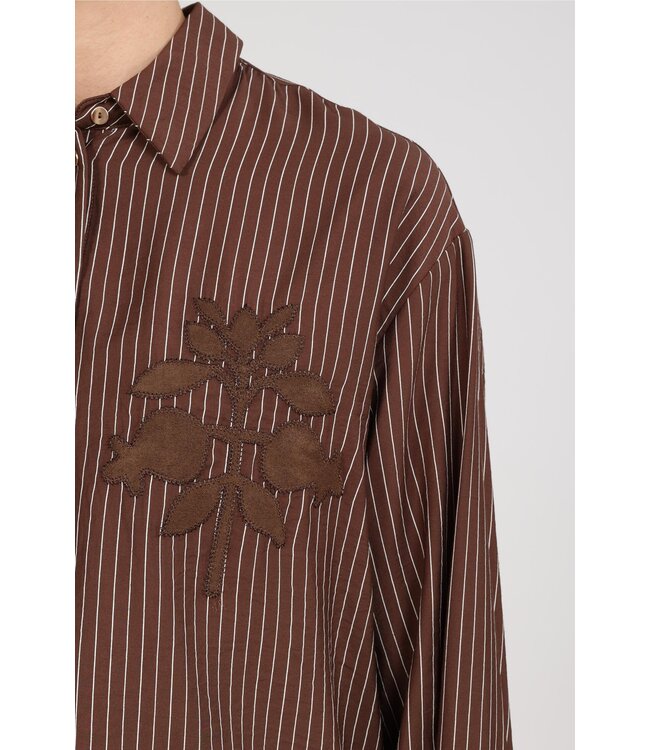 NKF02155/Chocolate  Alice Blouse Stripes Embroidery