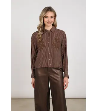 NUKUS NKF02155/Chocolate  Alice Blouse Stripes Embroidery