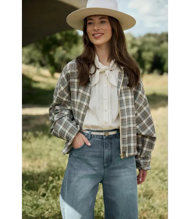 NKF13121/TaupeOffwhite  Dominique Jacket Check