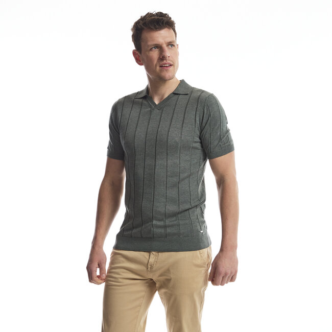 Twinlife TW42404 Knitted Polo V-Neck