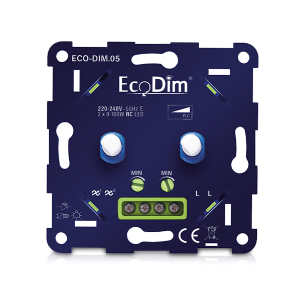 EcoDim Ecodim Universele Geruisloze LED DUO Dimmer 2x 0-100W Fase Afsnijding