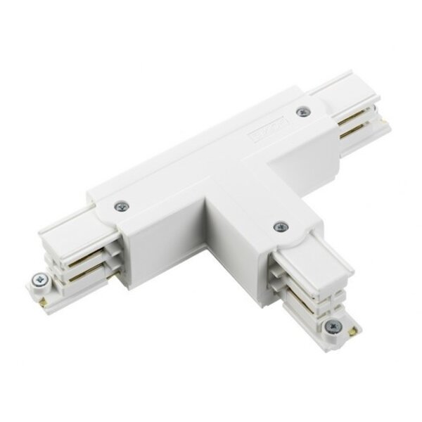 Global Trac Lighting Systems Global 3-Fase-Rail T-verbinder wit aarde binnen en links