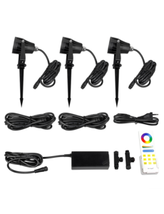 MiBoxer/Mi-Light Mi-Light Tuinspot Set 3x 6W RGB+CCT Zwart - Incl. Afstandsbediening