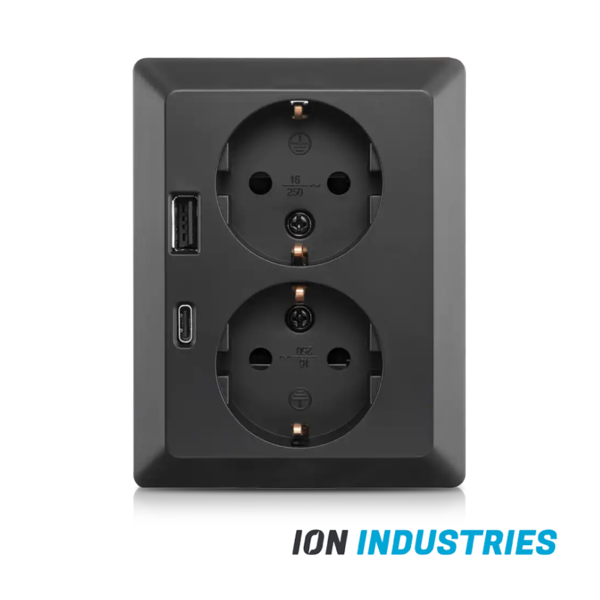 Luxar Luxar Wandcontactdoos Half Opbouw 2-Voudig Geaard met USB-A & USB-C Mat Zwart