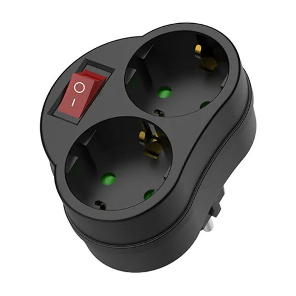 Luxar Doorvoerstekker 2V + RA + schakelaar + controlelamp zwart