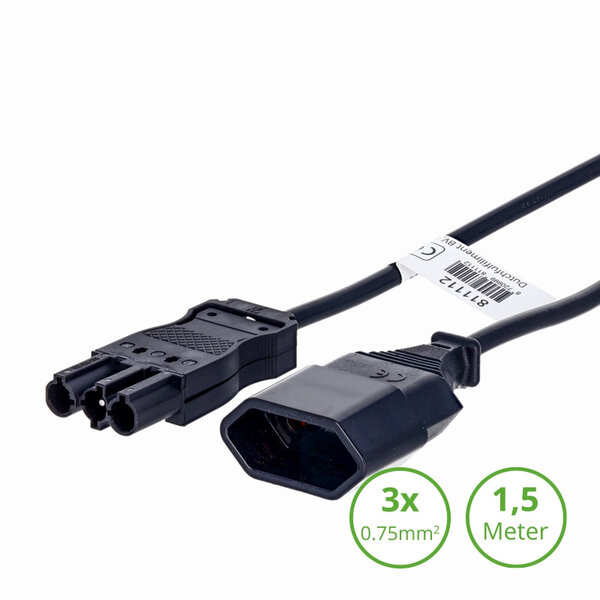 Luxar Luxar 3-SWP Verloopsnoer 1.5 Meter Male naar Euro Zwart