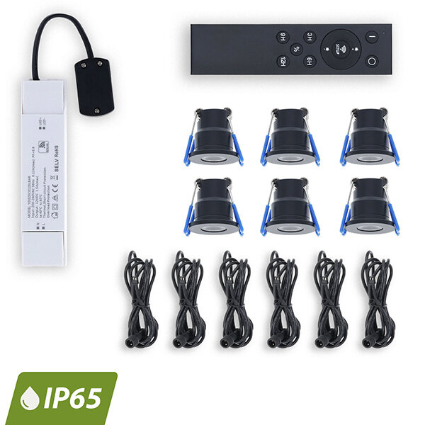Luxar Luxar Inbouwspots Set 6 Stuks 12V IP65 met Afstandsbediening Zwart