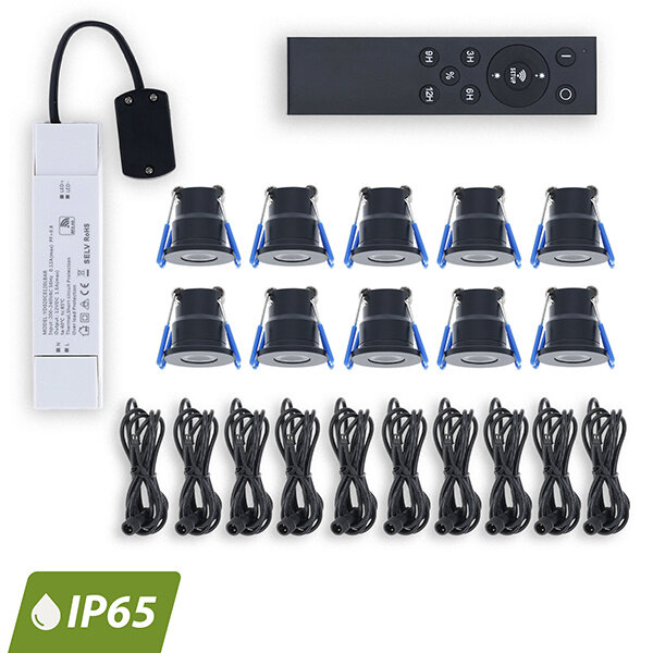 Luxar Luxar Inbouwspots Set 10 Stuks 12V IP65 met Afstandsbediening Zwart