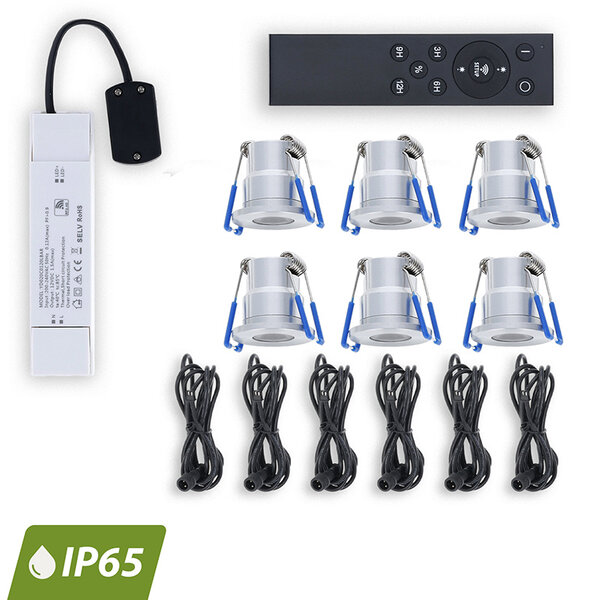 Luxar Luxar Inbouwspots Set 6 Stuks 12V IP65 met Afstandsbediening Zilver
