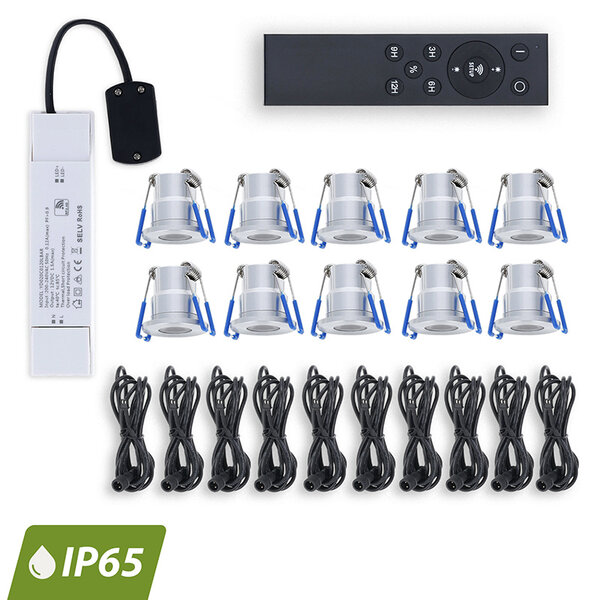 Luxar Luxar Inbouwspots Set 10 Stuks 12V IP65 met Afstandsbediening Zilver