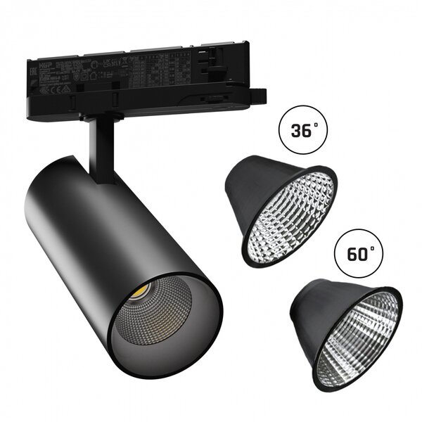 Spectrum LED 3 Fase-Rail spot Andromeda Zwart 24-30W 3000K CRI90 36/60°