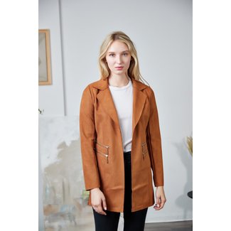 SAM DENIM Dames Open Blazer Suède Cognac