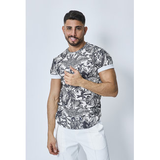 T-shirt bloemenprint 1441 Black White