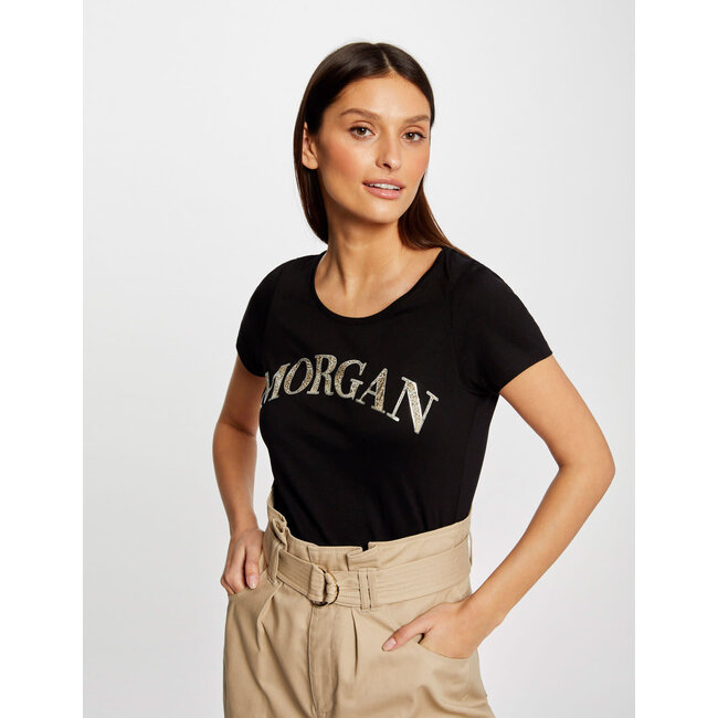 Morgan Short-sleeved t-shirt with message 232-Dzanzi Black