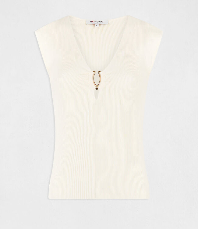 Morgan Short-sleeved  jewel detail neck 232-Mikola ecru