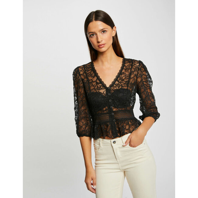 Morgan 3/4-length sleeved t-shirt with lace black