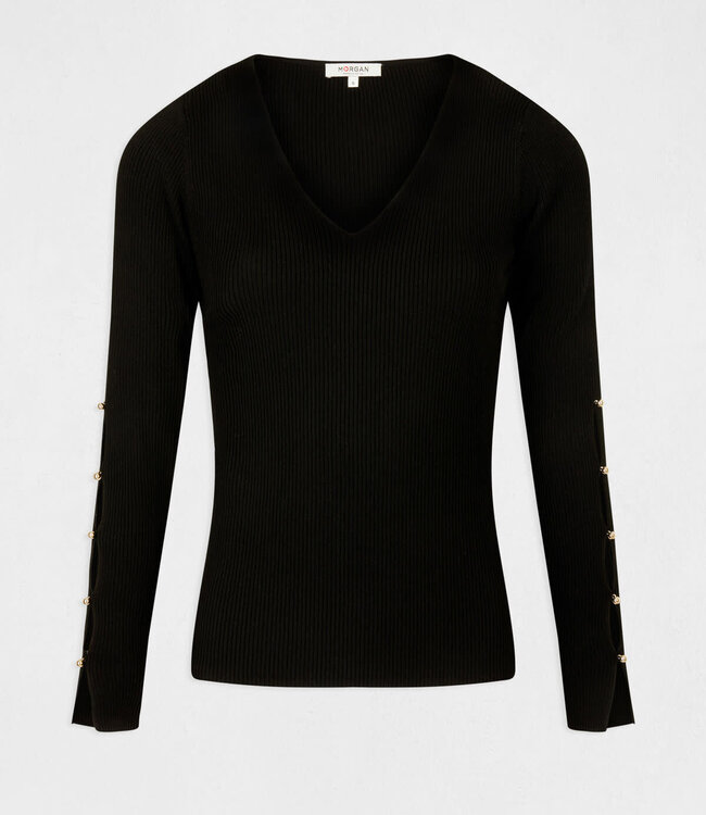Morgan Trui lange mouwen splitten en knopen 232-Maya Black