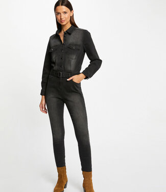 Morgan Getailleerde denim jumpsuit met riem 232-Papil
