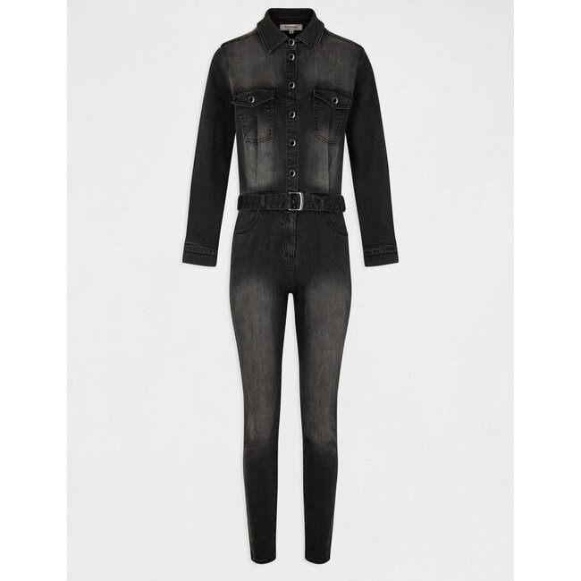 Morgan Getailleerde denim jumpsuit met riem 232-Papil
