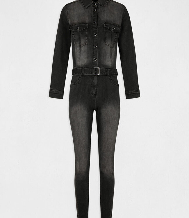 Morgan Getailleerde denim jumpsuit met riem 232-Papil