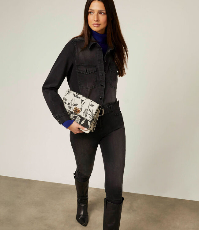 Morgan Getailleerde denim jumpsuit met riem 232-Papil