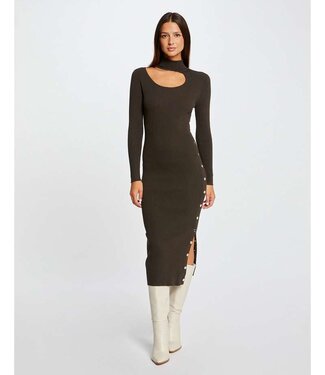 Morgan Fitted Midi Sweater Dress With Opening 232-Rmcharm Army Morgan Fitted Midi Sweater Dress With Opening 232-Rmcharm Army