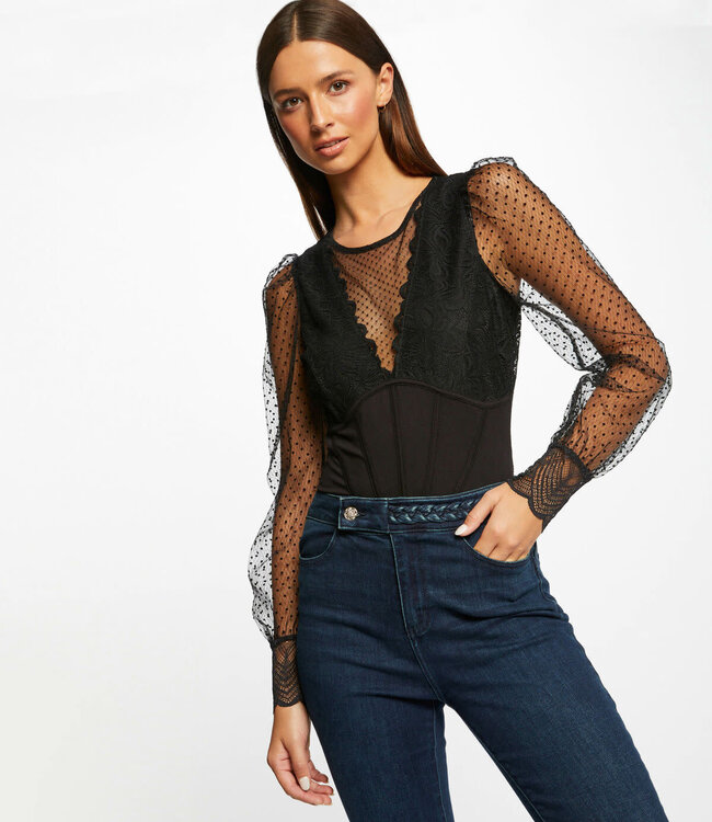 Morgan Long-sleeved body with dobby spot 232-Talio  black