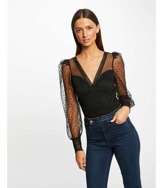 Morgan Long-Sleeved Plumetis Bodysuit 232-Tormi Black