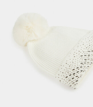 Morgan Beanie with rhinestones and pom- 232-5Bover beige