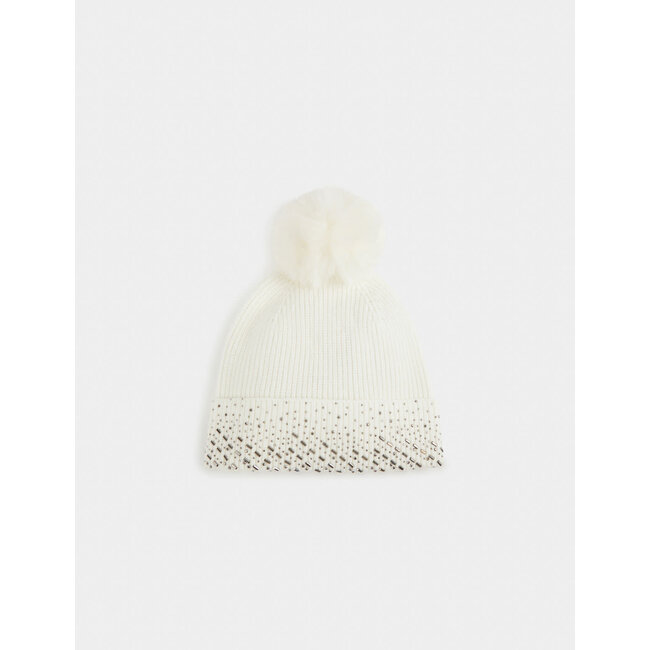 Morgan Beanie with rhinestones and pom- 232-5Bover beige