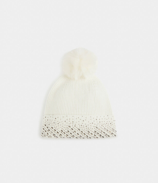 Morgan Beanie with rhinestones and pom- 232-5Bover beige
