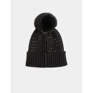 Morgan Beanie with rhinestones and pom-pom 232-Bstrass black