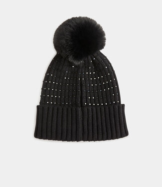 Morgan Beanie with rhinestones and pom-pom 232-Bstrass black