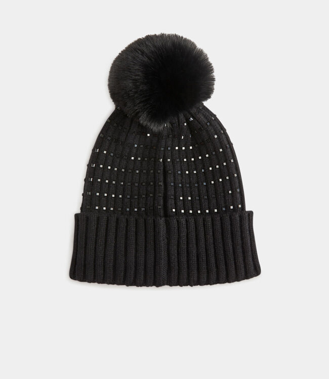 Morgan Beanie with rhinestones and pom-pom 232-Bstrass black