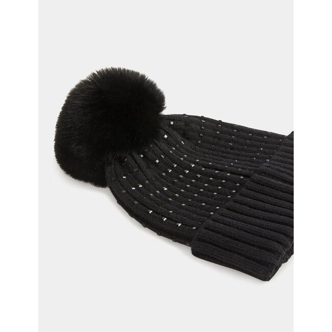 Morgan Beanie with rhinestones and pom-pom 232-Bstrass black