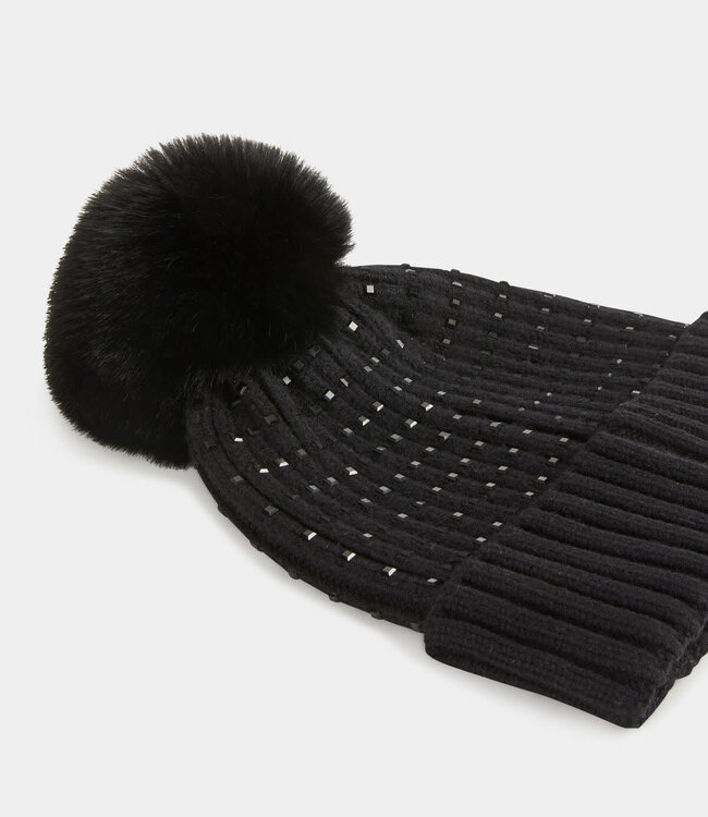 Morgan Beanie with rhinestones and pom-pom 232-Bstrass black