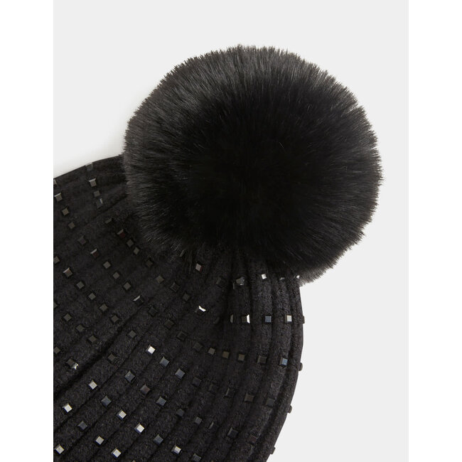 Morgan Beanie with rhinestones and pom-pom 232-Bstrass black