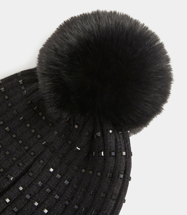 Morgan Beanie with rhinestones and pom-pom 232-Bstrass black