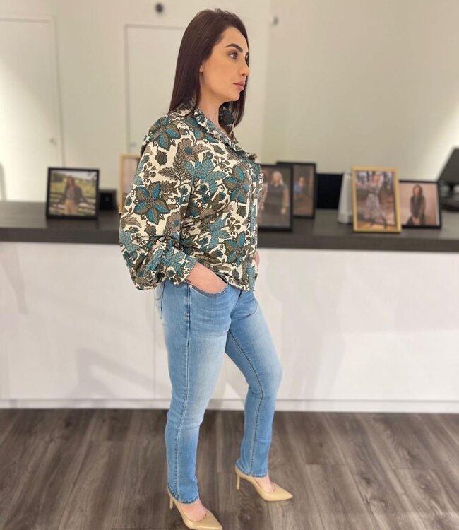 G-maxx Bette Blouse 24VFG25 Zand/Bermudablauw