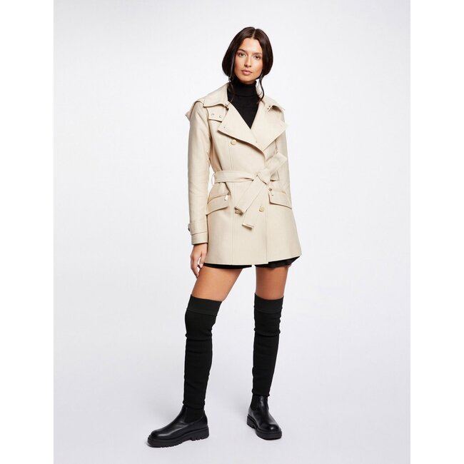 Morgan Waisted belted trenchcoat with hood 241-Gladia Beige