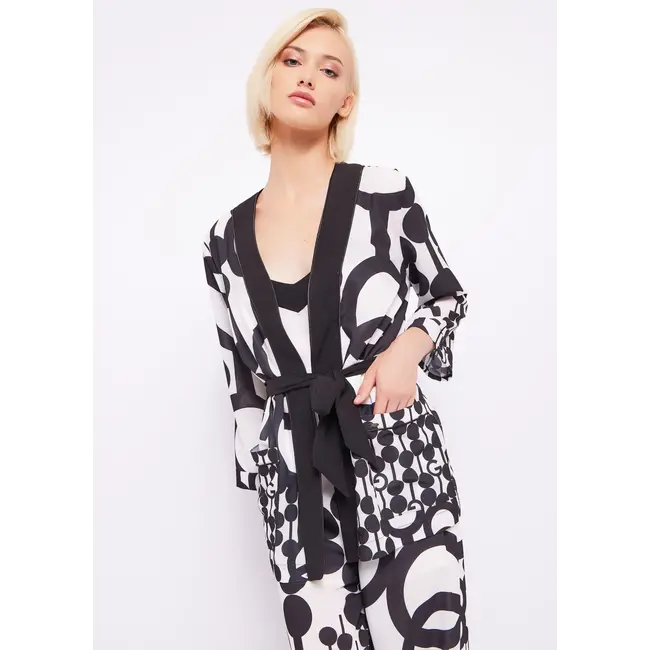 GAUDI Printed georgette kimono jacket 411FD45016 Black/White