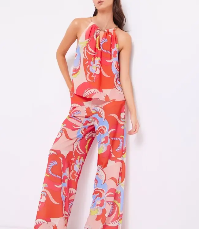 GAUDI Georgette trousers with floral prin FD25011