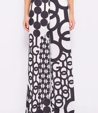 GAUDI Printed georgette trousers FD25010 Egret-black