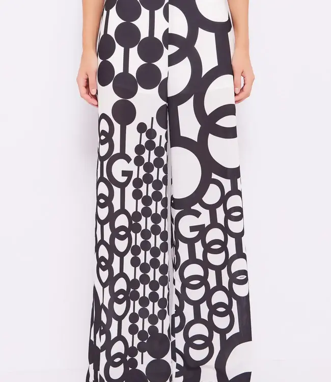 GAUDI Printed georgette trousers FD25010 Egret-black