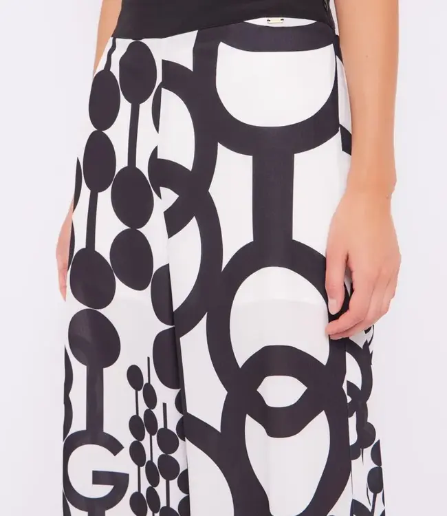 GAUDI Printed georgette trousers FD25010 Egret-black